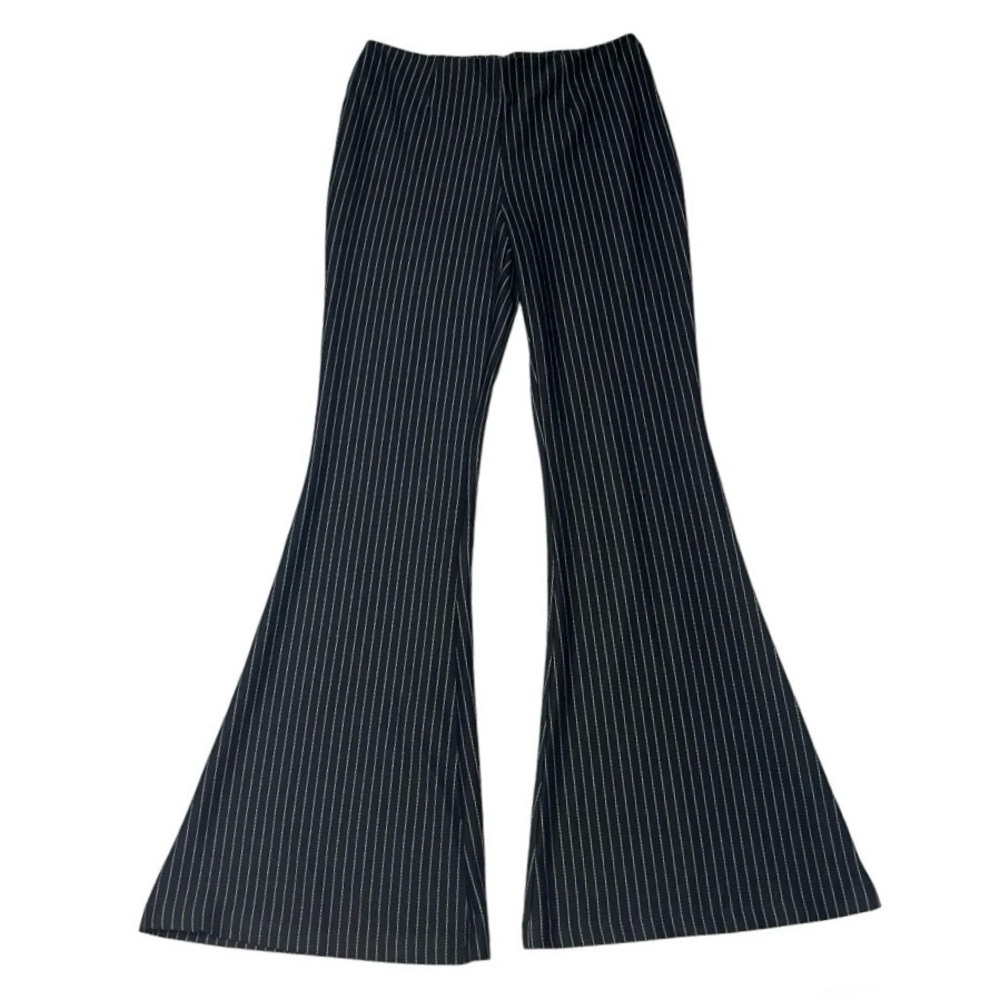 Y2K Charlotte Russe Pinstripe Flare Leg Pants Black White Striped Medium Vintage